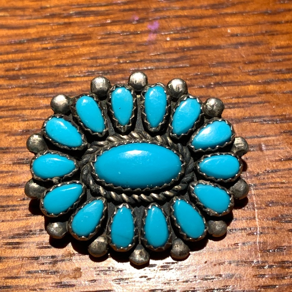 Vintage Zuni Turquoise Cluster Brooch 6.33 grams